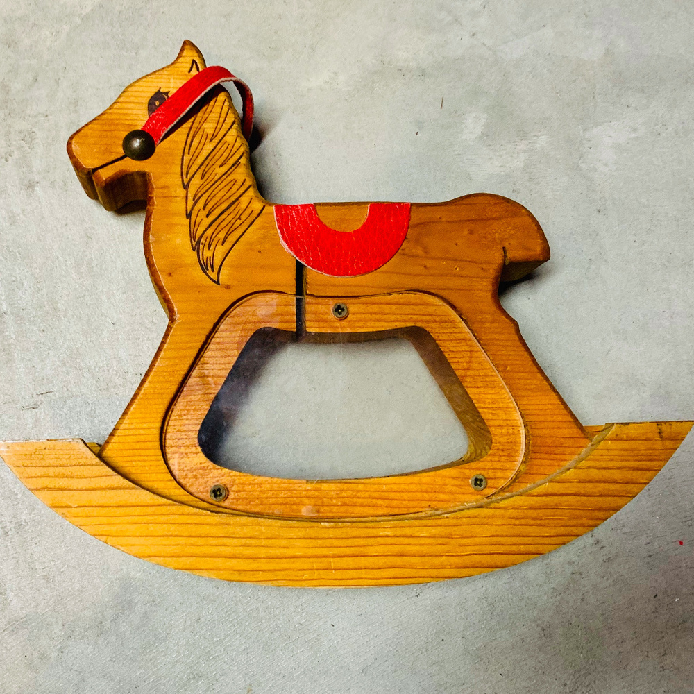 Wooden Rocking Horse Piggy Bank Money vintage